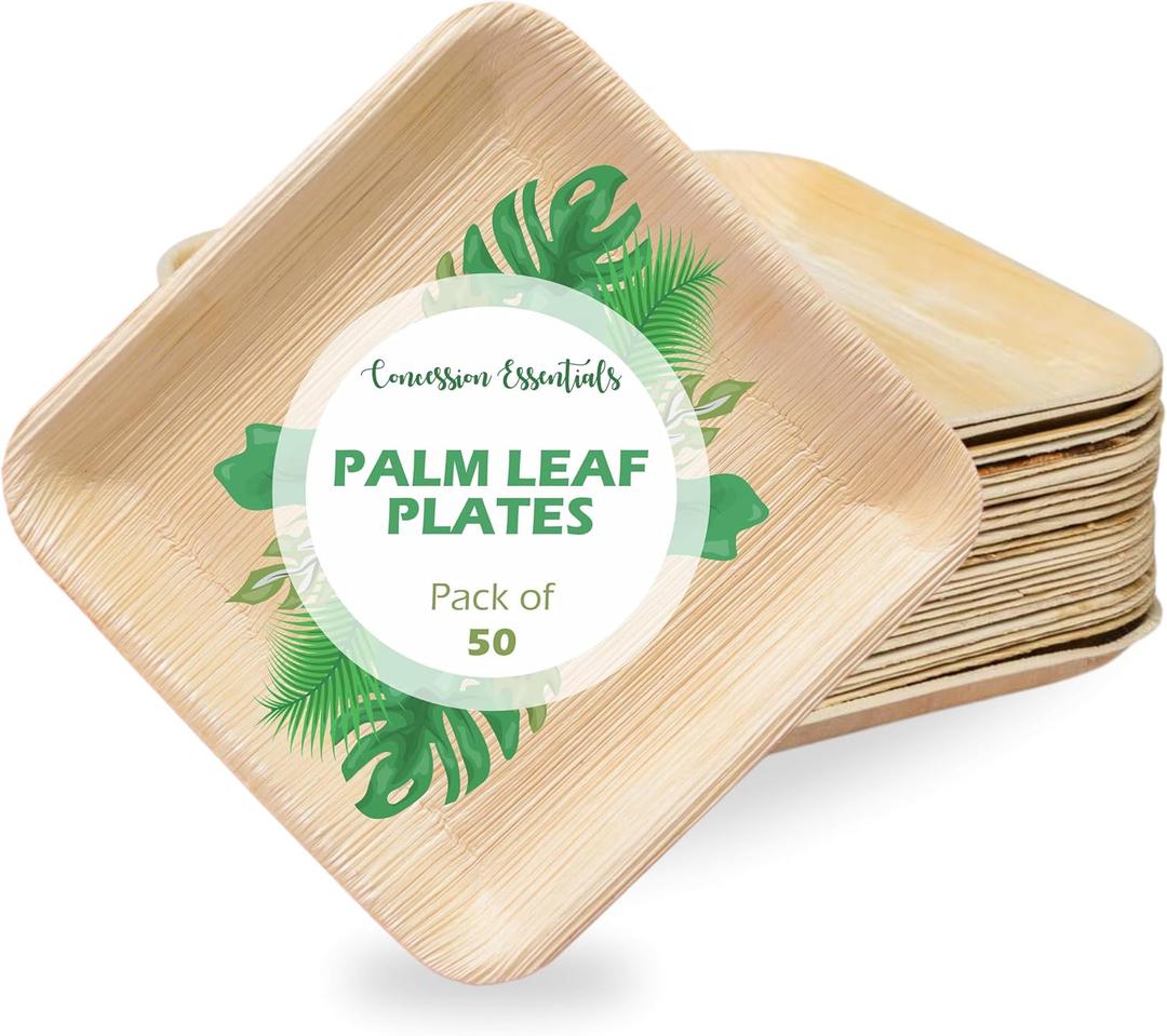 6 Inch Square Palm Leaf Dessert Plates -Bamboo Plates for Appetizers - Compostable and Eco-Friendly- Pack of 50ct