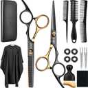 Hair Cutting Scissors Shears Kits, 15 Pcs Professional Stainless Steel Hairdressing Shears Set Thinning Scissors for Barber/Salon/Home/Men/Women/Kids/Adults