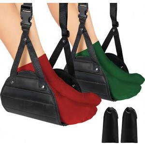 Airplane Foot Hammock for Flight, Adjustable Foot Rest Under Desk, Portable Wide Foot Support for Long Trips & Office, Travel Essentials, Best Airplane Gadgets & Travel Gifts (2 PC)