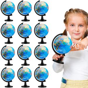 Meooeck 12 Pcs World Globe with Stand 4.6 Inch Geographic World Globe Bulk for Kids Students Learning Educational Classroom Desk Table Decoration, Blue