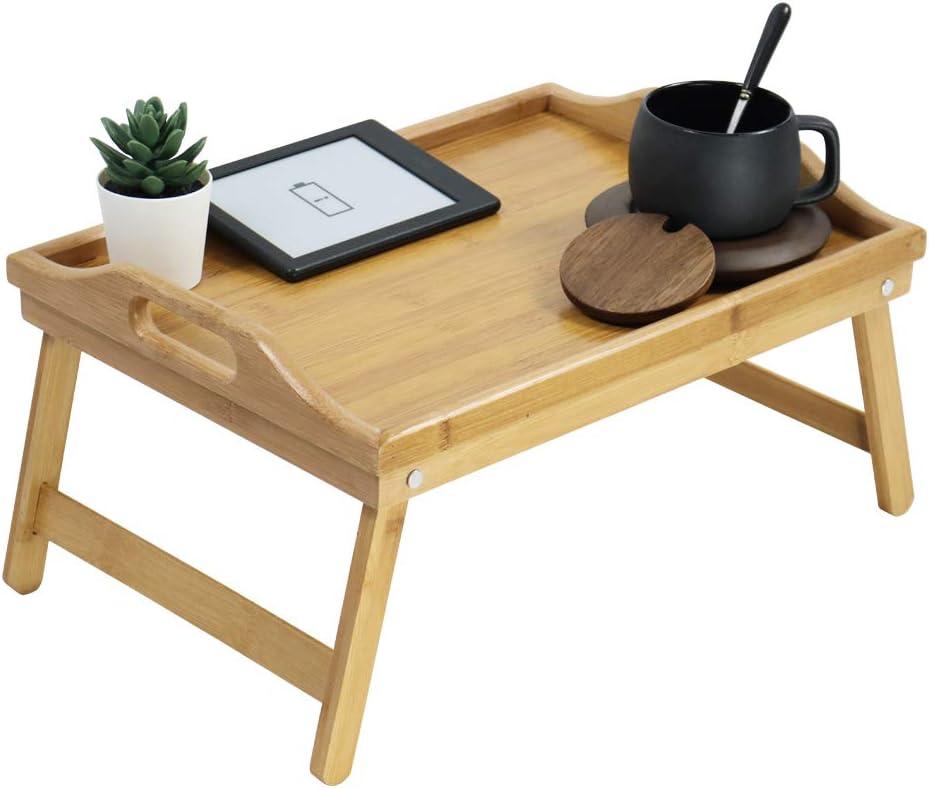 KKTONER Bamboo Bed Table Tray Breakfast Tray with Folding Legs Bed Tray for Eating and Laptop Serving Trays for Bedroom Snack Tray Bed Table Drawing Table (40)