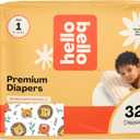 Hello Bello Diapers, Size 1 (8-12 lbs) Wild Cats, 32 Count of Premium Disposable Baby Diapers, Hypoallergenic with Soft, Cloth-Like Feel