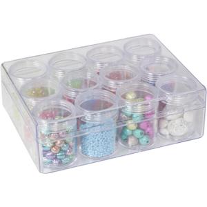 Everything Mary 12-Jar Bead Organizer  Clear Storage Box for Diamond Painting, Jewelry, Craft Beads & Small Supplies  Includes Screw-Top Jars for Diamond Art, DIY & Travel Use