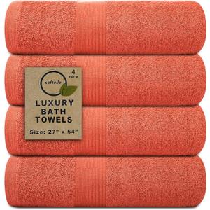 Softolle Luxury Bath Towels Set of 4 (27 x 54) | Towels for Bathroom | Super Soft | Highly Absorbent Towels for Home, Spa, Gym (Coral)