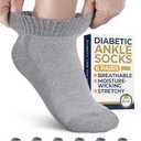 Pembrook Gray Ankle Diabetic Socks for Men & Women - 6 Pairs | Low Cut Stretch Top Men's Diabetic Sock | Ankle Moisture Wicking Neuropathy Socks for Men | Diabetic Socks for Men 9-12 