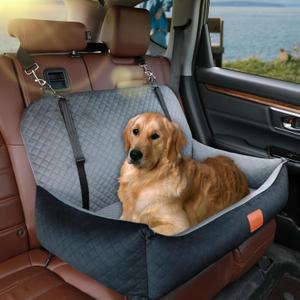 Dog Car Seat Bed for Large/Medium Dogs or 2 Small Dogs, Pet Booster Seat for Dog Travel Safety,Soft Fabric and Non-Slip Base,Can be Disassembled and Easy to Clean(Black Outside Grey Inside)