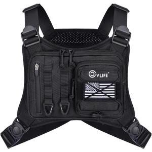 CVLIFE Outdoor Chest Bag for Men, Tactical Chest Pack, Adjustable Running Vest Bag, Lightweight Anti-theft EDC Rig for Hiking (Black)