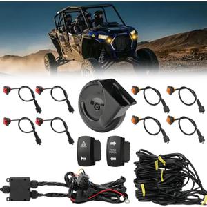 UTV Turn Signal Kit with 110DB Horn, Pre-Wired, Plug and Play ATV UTV Blinker with Rocker Switch, Universal Street Legal Kit Compatible with Polaris, Can Am, CFMOTO-4 Amber+4 Red Lights