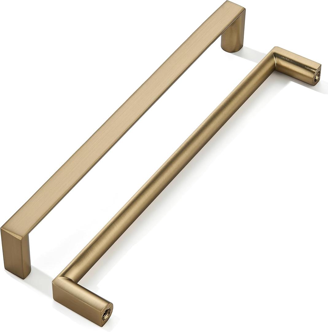 Khtumeware 5 Pack 10 Inch Champagne Bronze Square Cabinet Pulls Satin Brass Kitchen Cabinet Handles Kitchen Cabinet Hardware Gold Drawer Pulls for Dresser Cupboard (10" Hole Center)