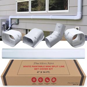 DuctlessAire Mini Split Line Set Cover Kit - Paintable Lineset Cover - Line Set Covers for Ductless Air Conditioner, Mini Split AC/Heating System, HVAC, Central AC Unit, Heat Pump (White, 4" x 14 ft.)
