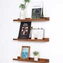 MBYD Floating Wall Shelves Wood Photo Picture Ledge Shelf, 24 Inch Light Walnut Nursery Kids Bookshelf 3 Same Sizes, Kitchen Spice Rack Bathroom Storage Shelves, Wall Mounted Shelves for Bedroom, Set of 3 24 in