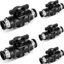 Flutesan 5 Pcs 1/2" x 1/2" OD Push to Connect Pneumatic Ball Valve PVC Air Flow Control Valve Quick Connect Tube Fittings Air Line Hose Fittings
