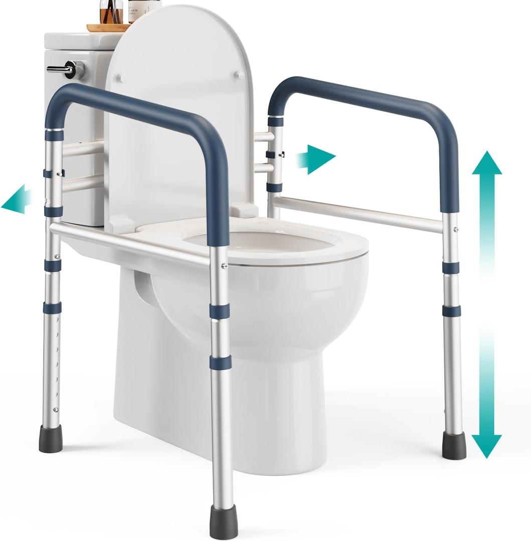 PELEGON Toilet Safety Rails (350 lb) - Adjustable Toilet Safety Frame & Rails, Toilet Safety Rail for Elderly Adults, Toilet Handles for Seniors, Toilet Bars for Elderly & Handicap (Dark Blue)