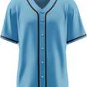 Baseball Jersey for Men,Blank Baseball Jerseys Shirts Short Sleeve Hip Hop Sports Casual Button-Down Uniforms (Blue, M)