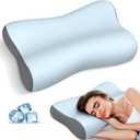 Cervical Neck Pillow, Contour Memory Foam Pillows for Neck Pain Relief, Ergonomic Pillow for Sleeping, Orthopedic Bed Pillow Neck Support Pillow for Side Back Stomach Sleepers with Cooling Pillowcase (Blue & grey)