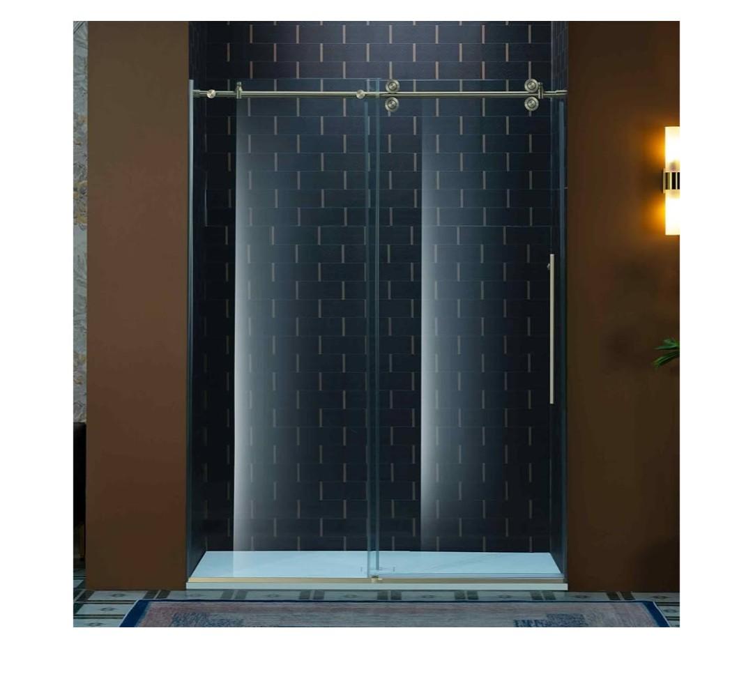 Woodbridge Frameless Single Sliding Shower Door with Double Rollers,3/8(10mm) Tempered Glass with Explosion Proof Film in Brushed Nickel Finish