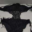 Lu's Chic Cutout One Piece Monokini Swimsuits for Women Sexy High Neck Long Torso See Through Crochet Lace Open Side Tie Tassel Bandeau Bikini Top Cheeky Swimwear Bottoms Bathing Sui Black  No Size