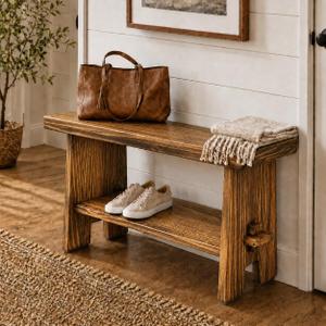 31.5" Solid Wood Entryway Bench, Farmhouse Rustic Storage Bench for Small Spaces, Narrow Indoor Bench Seat for Hallway, Living Room, Dining Room & Mudroom, Mortise-and-Tenon Base, Rustic Brown, 31.5in