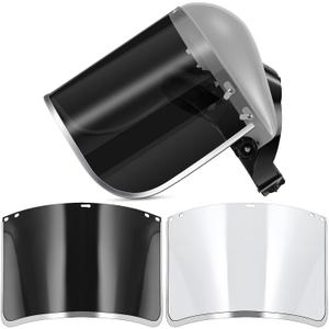 Amylove Face Shield Including 1 Gray Headgear + 2 Replaceable Lens(black & Clear) for Protective Grinding Welding Cut Work