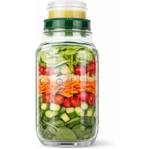 Salad Jar with Side Opening, Salad Pod Mason Jar with Built-In Dressing Cup Leakproof Salad Container To Go, Reusable Meal Prep Jar for Layered Salads, Fruit & Parfait for Work, Gym & Travel