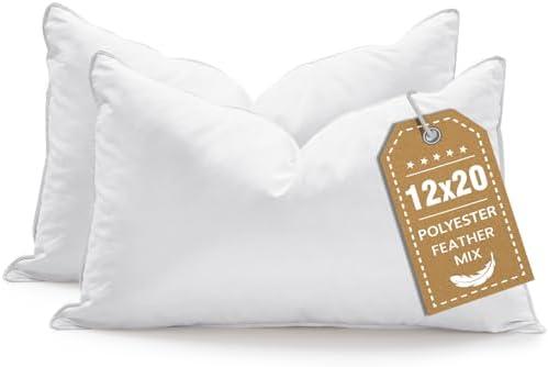 BHZ 12x20 Pillow Inserts Set of 2, Down Feather Alternative Lumber Pillow Inserts, Decorative Soft Rectangle White Throw Pillows Insert for Couch Bed Dorm Sofa with Breathable Cover