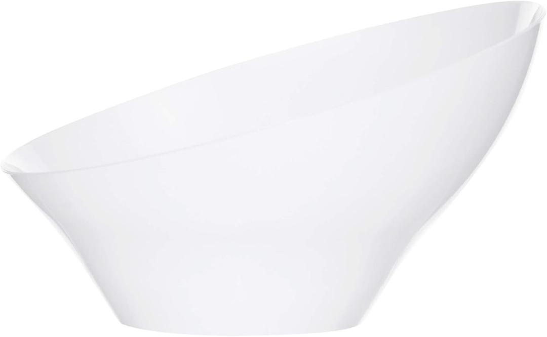 PLASTICPRO Disposable Angled Plastic Bowls Round Large Serving Bowl, Elegant for Party's, Snack, or Salad Bowl, White, Pack of 4