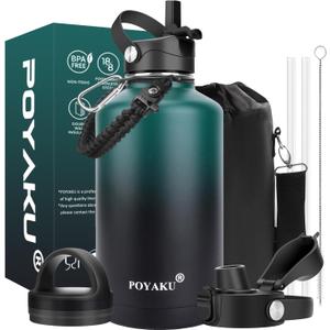 Water Bottle Insulated 32oz 40oz 64oz 128oz Straw Lid Spout Lid & 3 Lids, Leak Proof, Vacuum Insulated,Stainless Steel Water Bottle Wide Mouth for Sports, Gym or Office