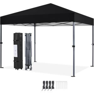 Yaheetech 10x10 1-Person Setup Pop Up Canopy Tent, Instant Portable Commercial Canopy Tent, Outdoor Gazebo with 1-Button Push, Wheeled Bag for Home, Party & Outdoor Activities, Black