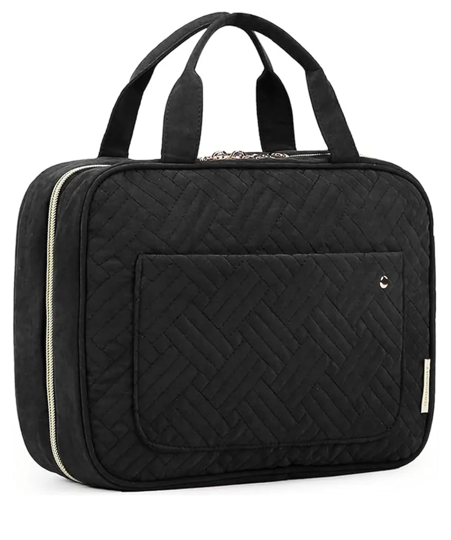 BAGSMART Toiletry Bag Travel Bag with Hanging Hook, Water-resistant Makeup Cosmetic Bag Travel Organizer for Accessories, Shampoo, Full-size Container, Toiletries (Black, Medium)