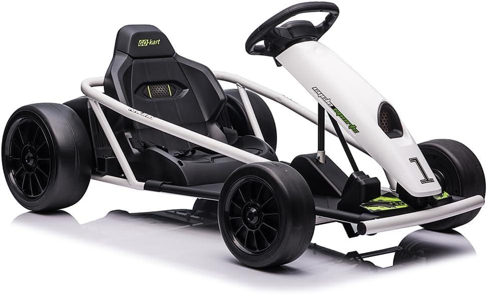 24V Go Kart for Kids 8-12 Years, 300W*2 Extra Powerful Motors, 9Ah Large Battery 8.1MPH High Speed Drifting with Music, Horn,Max Load 155lbs Outdoor Ride On Toy for Teens (White)
