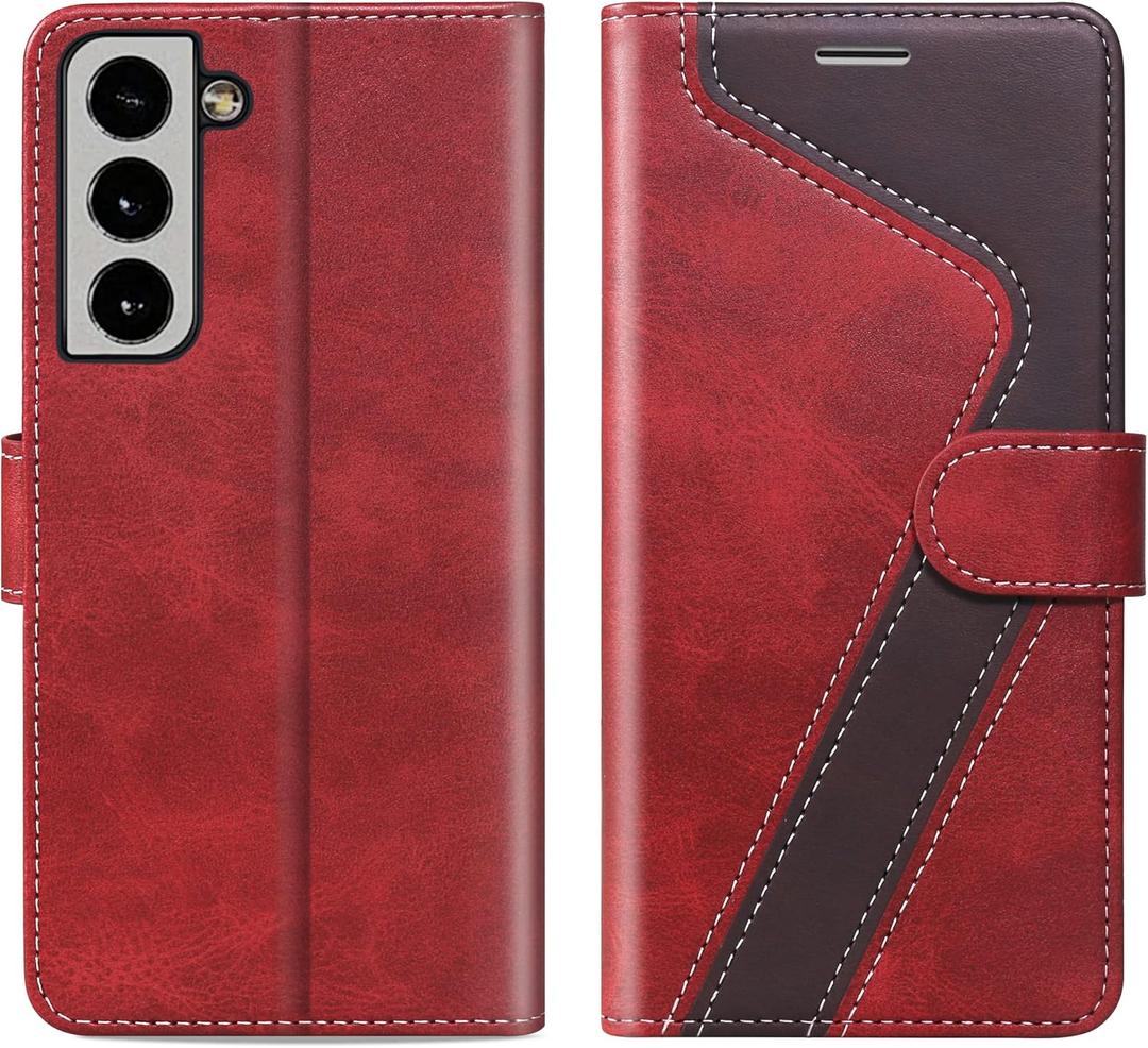 for Samsung Galaxy s22 6.1" Wallet Case, Flip Case with RFID Blocking Credit Card Holder, PU Leather Matching Phone Case for Samsung S22,Red Brown