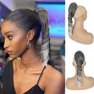 Oseti Silver Grey Ponytail Extension for Black Women Synthetic Salt & Pepper Ponytail Spiral Curly Drawstring Pony Tails, 14inch Short Gray Hair Ponytail Extensions Clip in Hairpiece for Women Girls