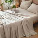 MooMee Flat Top Sheet Only 100% Washed Cotton Linen Like Textured Breathable Durable Soft Comfy (Tannish Linen Grey, Queen)