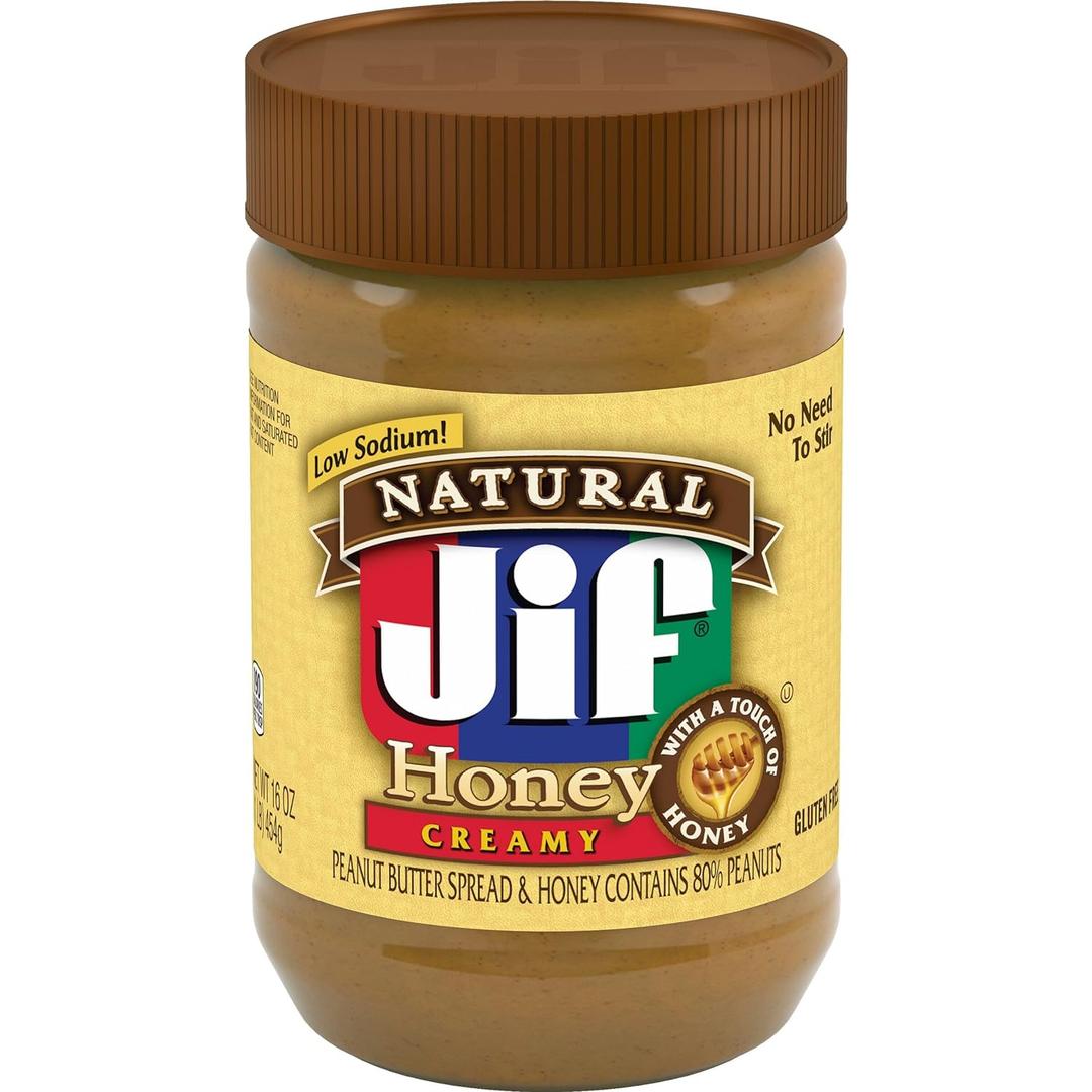 Jif Natural Creamy Peanut Butter Spread and Honey  Contains 80% Peanuts, 16 Ounces (EXP 01/22/26)