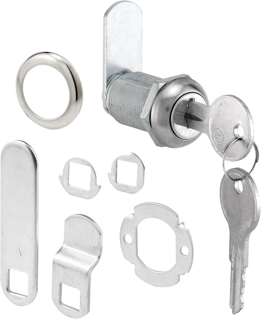 Prime-Line U 9945 Drawer and Cabinet Lock  Secure Important Files and Drawers, 1 1/8 In., Diecast Stainless Steel, Fits on 13/16 In. Max Panel Thickness (Single Pack) (Chrome)