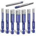 9-Piece Dry Diamond Drill Bit Set for Porcelain,Tile,Ceramic,Pot,Glass,Granite,Concrete,Masonry,Stone,Hard Materials, Hex Shank Tile Drill Bits 1/4",5/16",3/8",1/2", Ti&Tungsten Carbide Bit 1/4"