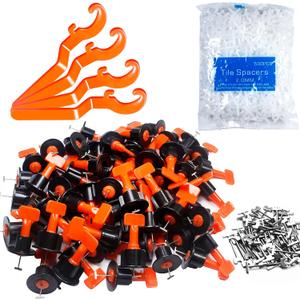 Tile Leveling System Kit,150pcs Reusable Tile Leveler Spacers+1000pcs 1/12" Cross-shaped Tile Spacers+4pcs Wrench+50pcs 1/16" Replaceable Spare Steel T-Pin,Tools for Wall Floor Tile Adjustment(150)
