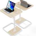 YUHFERA Large TV Tray Table Set of 2, C-Shaped Side Table with Adjustable Height & Rounded Corners, Snack Table for Couch, Bed or Recliner, for Laptop, Eating & Working, Oak, 2pcs