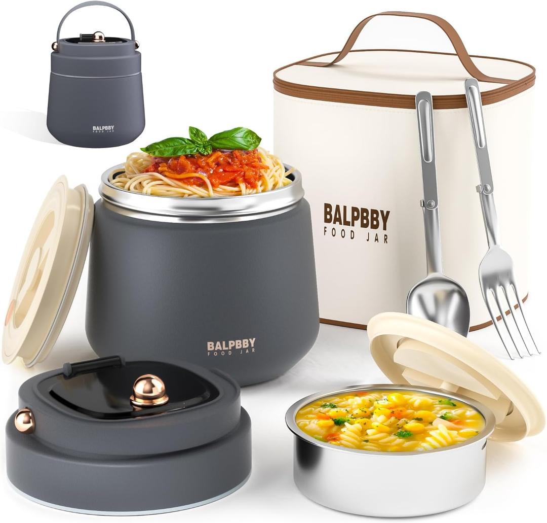 Thermo for Hot Food Adults 40OZ Soup Thermo Lunch Containers Wide Mouth Vacuum Insulated Food Jar Stainless Steel Leakproof Lunch Box with Spoon and Fork, Keeps Food Warm, Ideal Gift for Men and Women (Graphite)