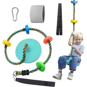Tree Swing for Kids Backyard Single Disc Rope Seat for Tree Indoor Outdoor Playground Swing Set Accessories with Thickening 4 Ft Strap-Cyan