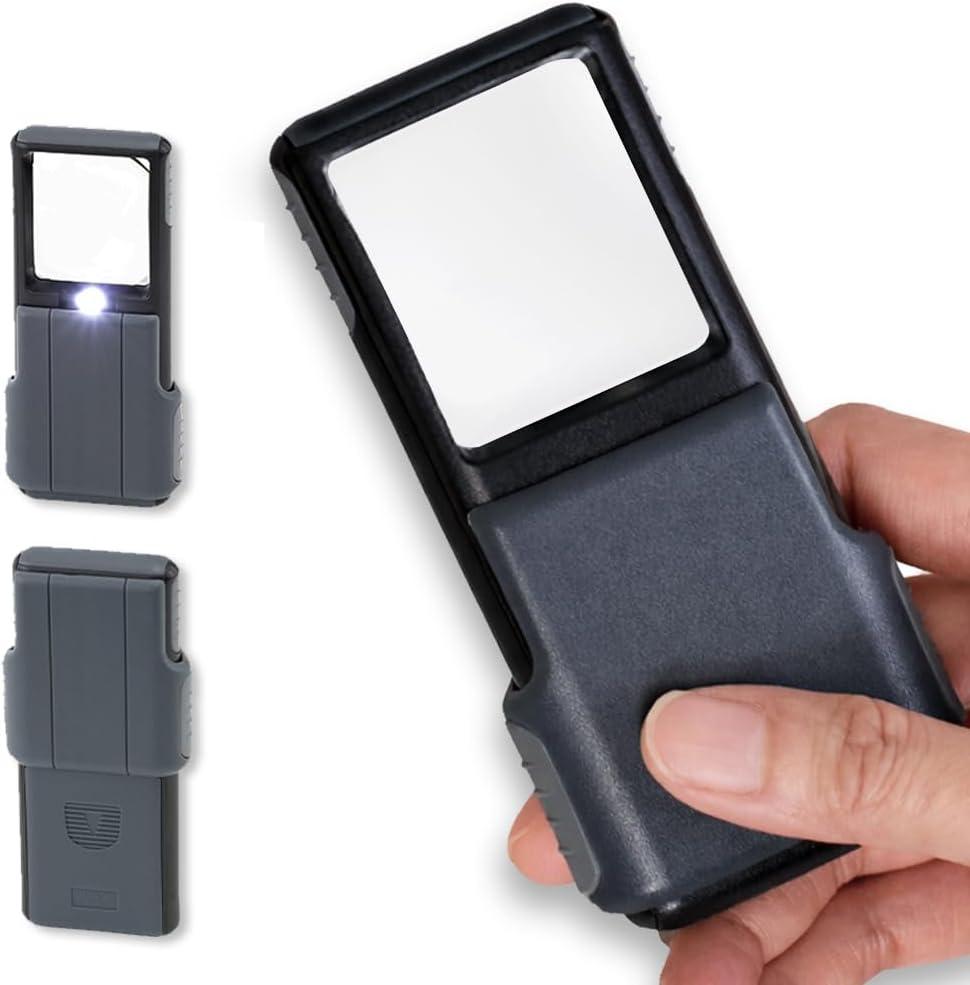 Carson MiniBrite LED Lighted Slide-Out Aspheric Magnifier with Protective Sleeve (PO-55), 5X, Gray (Single Pack)
