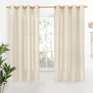 YoungsTex Linen Curtains 63 Inch Length for Living Room - Boho Cream Semi Sheer Drapes Textured with Bronze Grommet Light Filtering Window Treatments for Bedroom Country Rustic, 52 x 63 Inch, 2 Panels