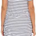 Women's Maternity Hoodie Dress Short Sleeve Split Side Ruched Pregnancy Clothes, White Navy Stripe, 2XL