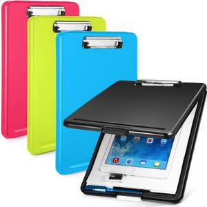 4 Pieces Clipboard with Storage Plastic Storage Clipboard Nursing Foldable Clip Board with Low Profile Clip for Student Teacher Nurse Employee, 9. 5 x 13. 5 Inch (Black, Blue, Green, Rose Red)