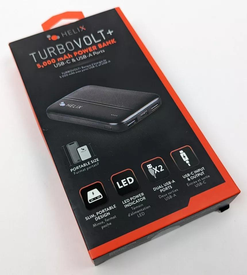 Helix Power Bank Turbovolt+ 5000mAh 3-Port Portable Battery USB-C & USB-A