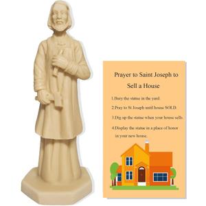 St Joseph Saint Joseph Statue for Selling House Kit Figurine Resin Protecting Home with Instruction Prayer Complete Set Solid 4.7" Beige