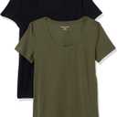Amazon Essentials womens Regular-Fit Short-Sleeve Scoop Neck T-Shirt (Plus Size) (Large, Dark Olive/Black)