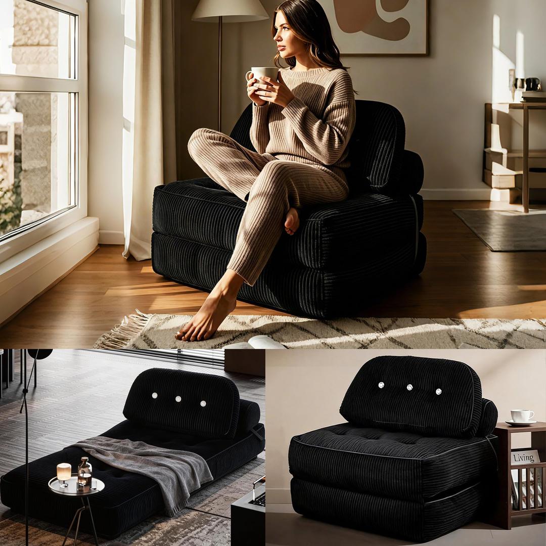 NESLAKO Fold Out Chair Bed-Futon Convertible Sofa with Back Support and Pillow, up to 300LBS Load Capacity,32’’-64’’ Foldable, No Assembly Required, Space-Saving,Portable mini Couch for Bedroom/Kids