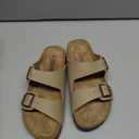 Womens Sandal Cork Footbed Slide, Arch Support Slides for Women with Adjustable Buckle, Comfortable Summer Beach Outdoor Sandals (Beige, US 7.5)
