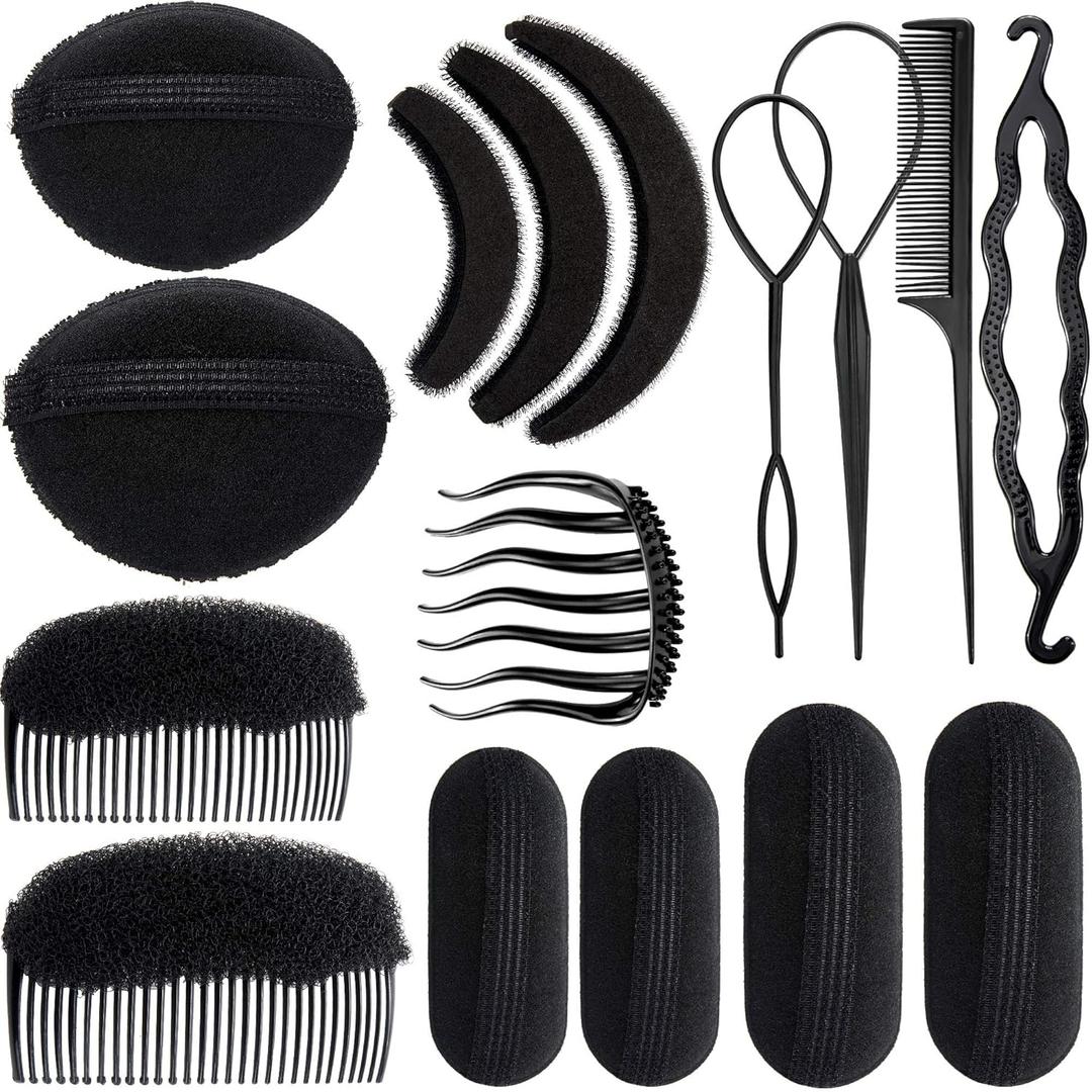 16 Pieces Hair Bump Sponge, Padding Volume Insert Tools, Simple Braid Tools, Bases up Combs, Hair Styling Accessories for Girls & Women